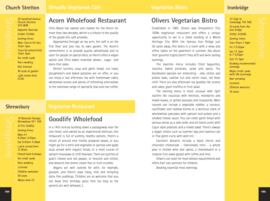 Grapevine Vegetarian Restaurant Guide Sample Page